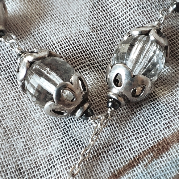 Vintage Rosary Clear Oval Faceted Glass Threaded Chain Silver Tone Necklace - Picture 8 of 9